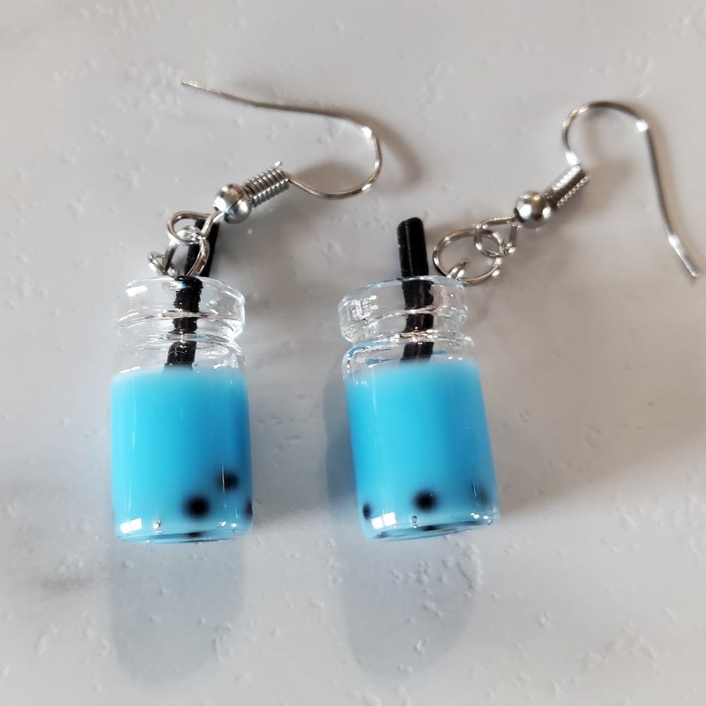 Blue Boba Tea Earrings - Picture 2 of 9